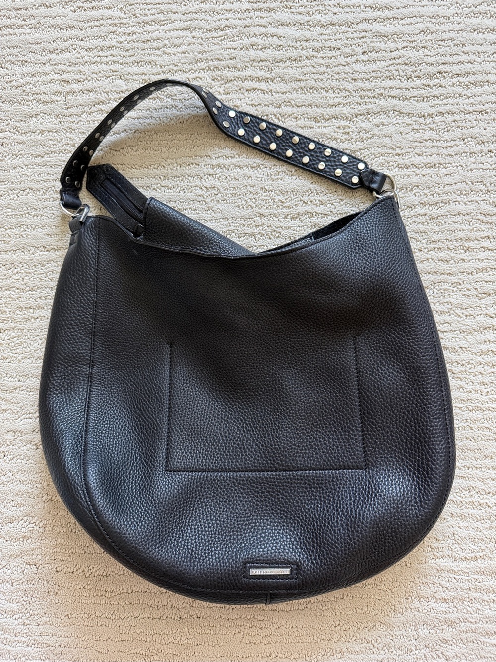 Rebecca Minkoff Black Pebbled Leather Stud-Accent Shoulder Hobo